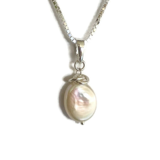 Oval Freshwater Pearl and Sterling Necklace