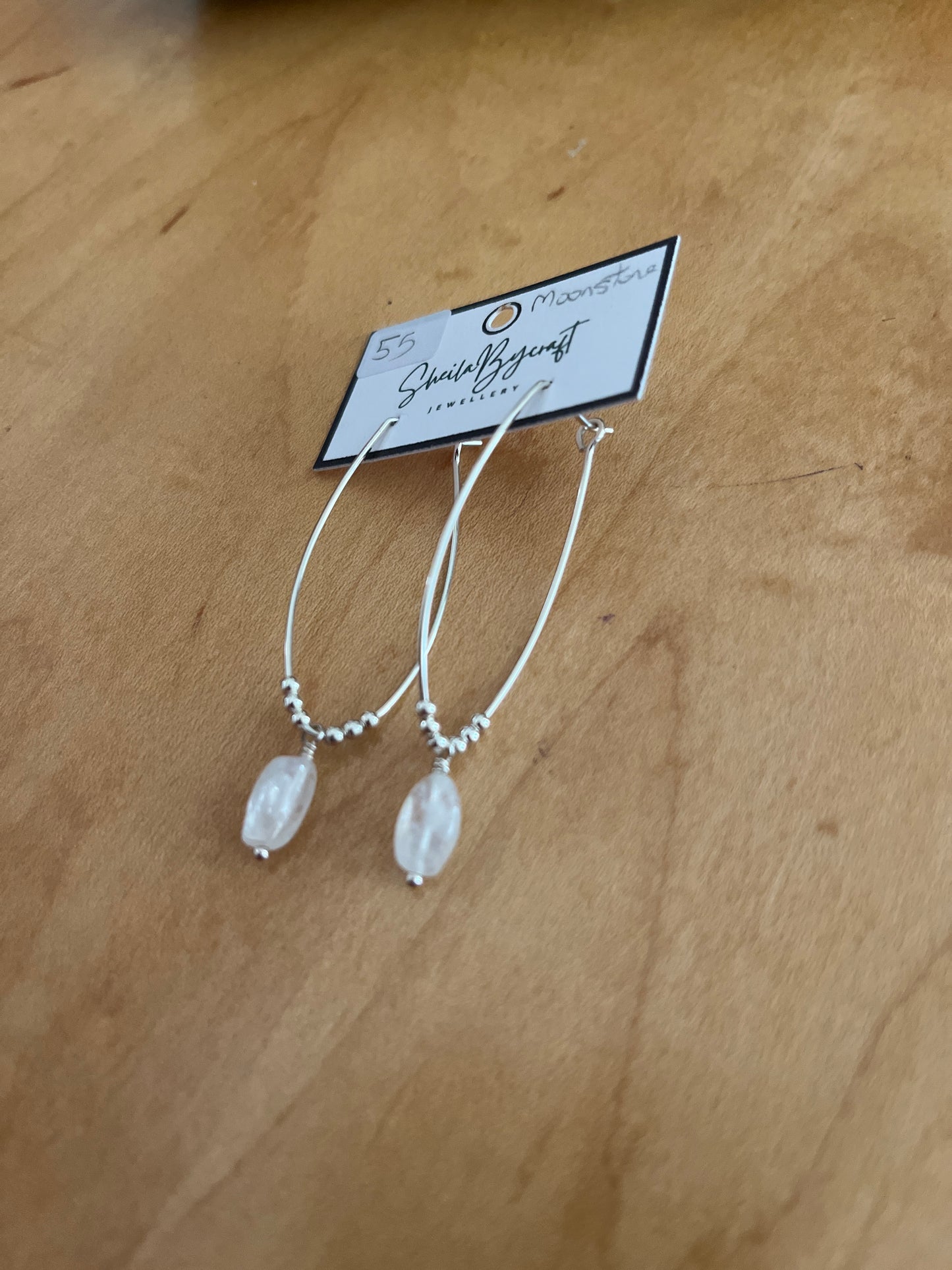 Sterling and Moonstone Oval Hoop Earrings