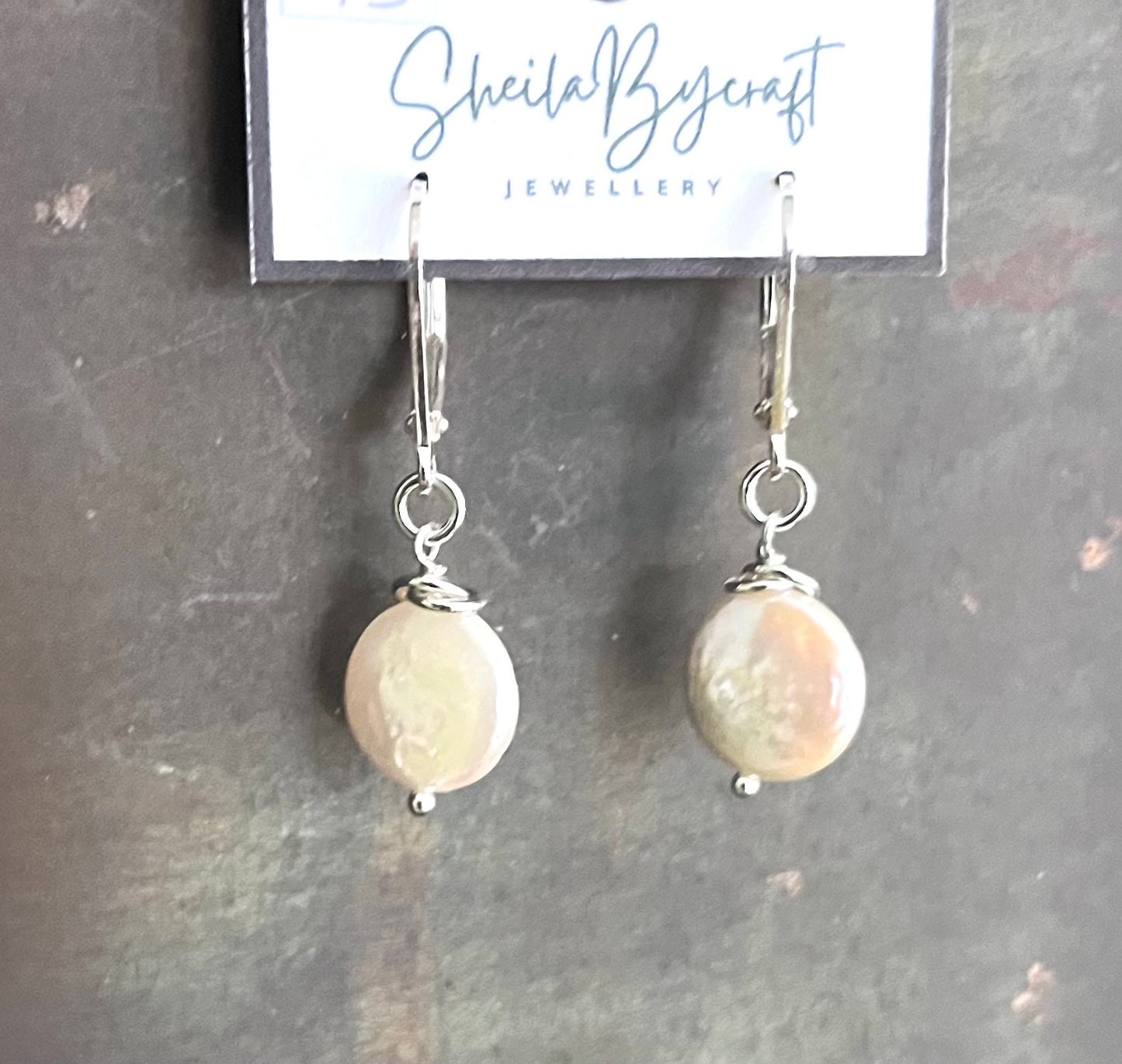 Freshwater Pearl Coin Earrings | Sterling Silver