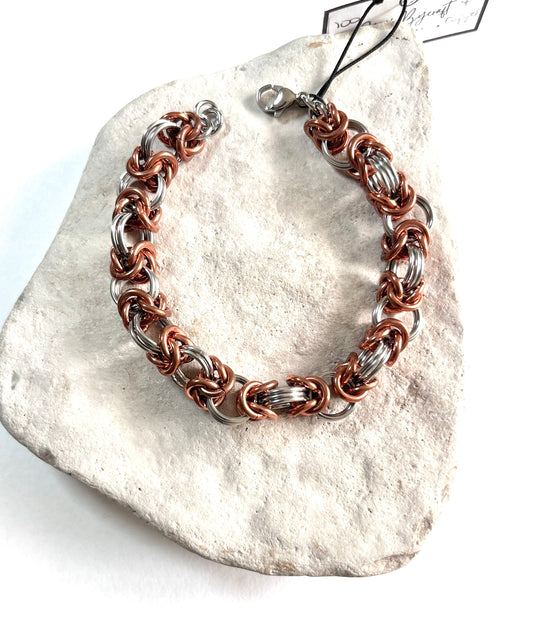 Stainless Steel and Copper Chainmail Chunky Bracelet