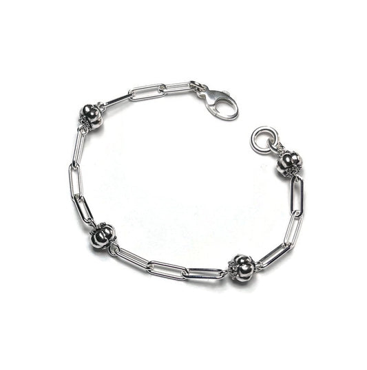 Paperclip and Bali Bead Sterling Bracelet