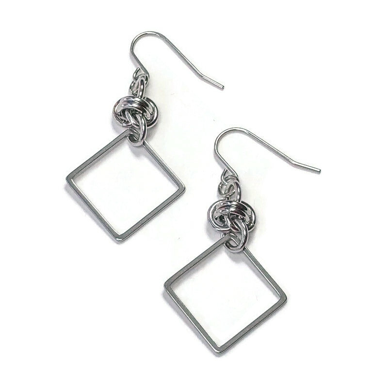 Stainless Steel Square Earrings - Flower Knot