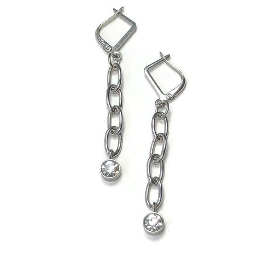 Stainless Steel Earrings Crystal and Chain