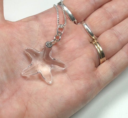 Clear Crystal Starfish Pendant Necklace - 30” Chain Included