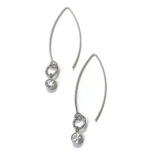 Stainless Steel Crystal Drop Earrings - Long