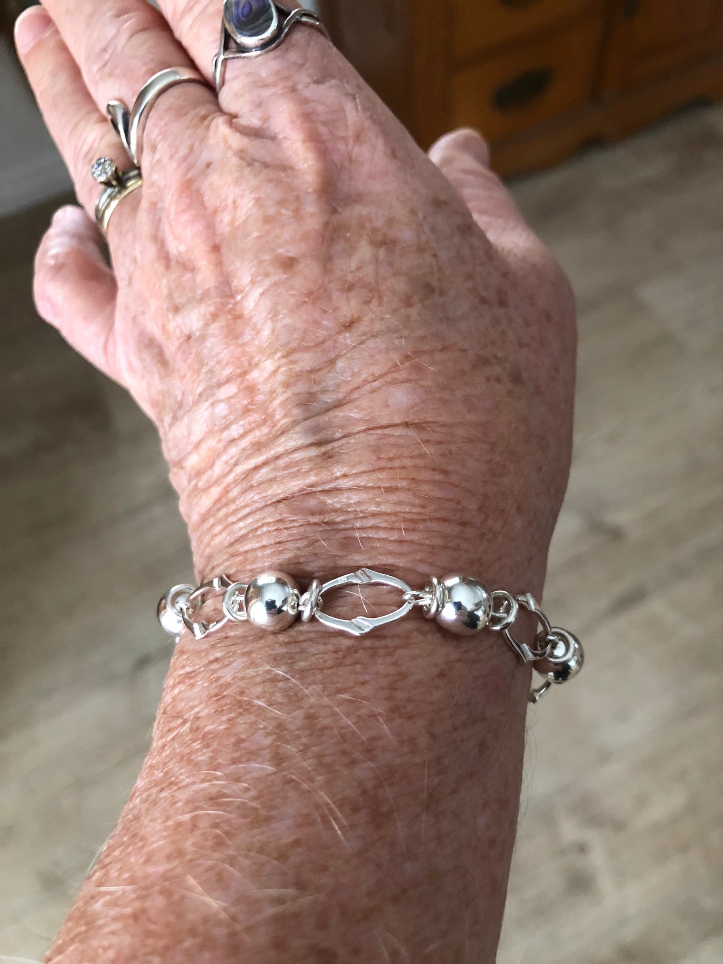 Sterling Link and Bead Bracelet