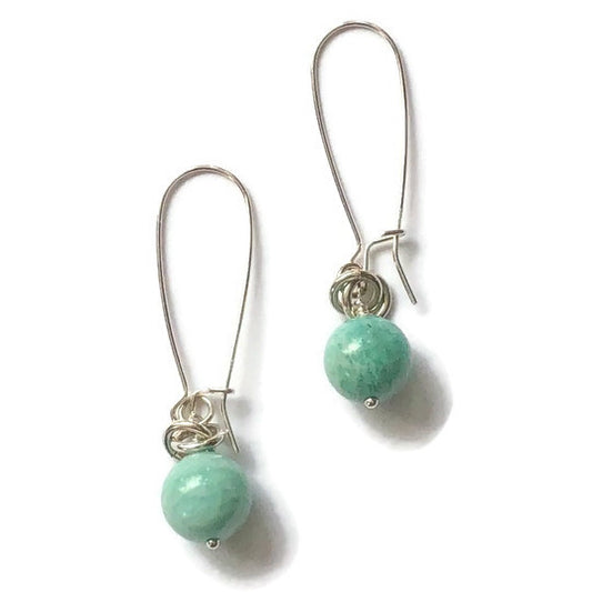 Amazonite Gemstone Long Earrings |  Sterling Silver