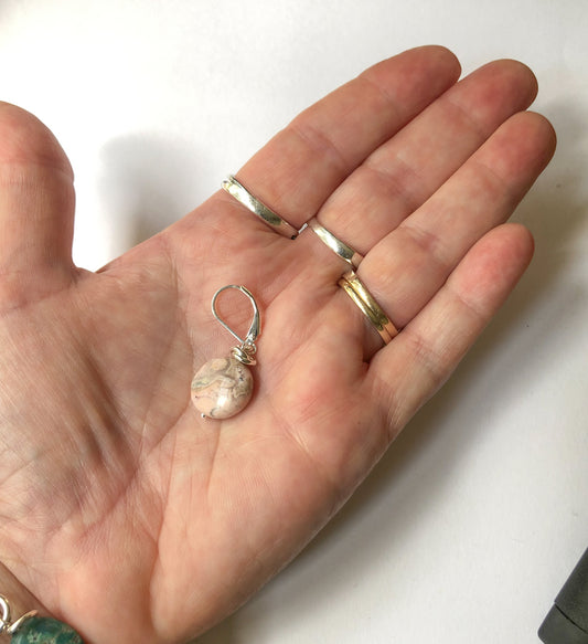 Coin Shaped Earrings - Rhodonite Gemstones
