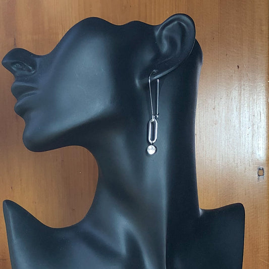 Stainless Steel Oval Crystal Drop Earrings- Long