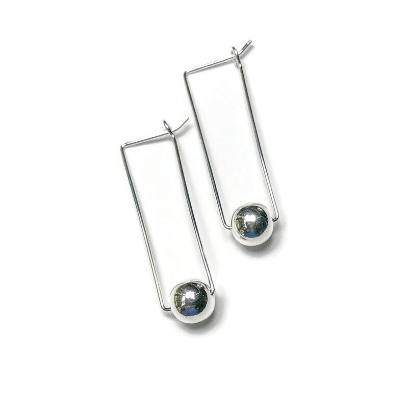 Rectangle Hoop Earrings with Sterling Beads