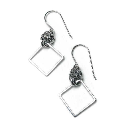 Stainless Steel Square Earrings - Chainmail Knot