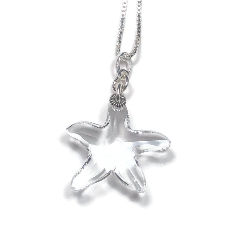 Clear Crystal Starfish Pendant Necklace - 30” Chain Included