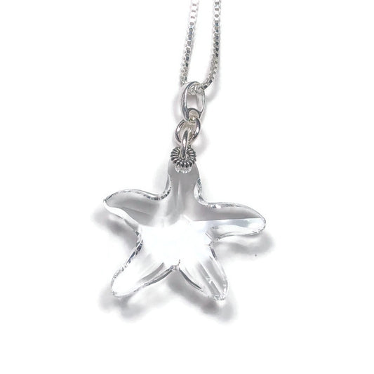 Clear Crystal Starfish Pendant Necklace - 30” Chain Included