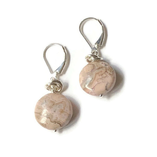 Coin Shaped Earrings - Rhodonite Gemstones