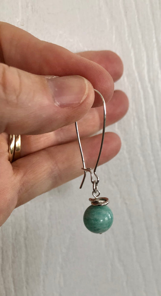 Amazonite Gemstone Long Earrings |  Sterling Silver