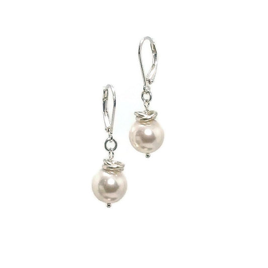 White Pearl Earrings, Sterling Silver